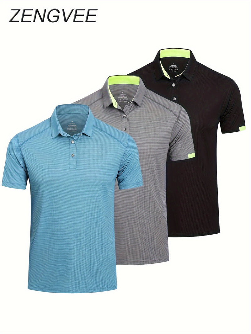 3pcs Mens Shirts Short Sleeve Breathable Quick Dry Golf.