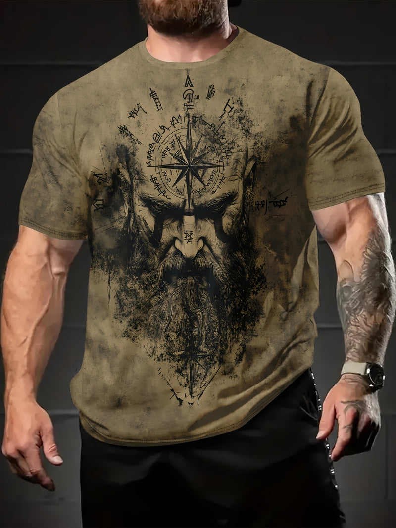 Summer Men's Wandering  Digital Printed Pattern T-shirt.