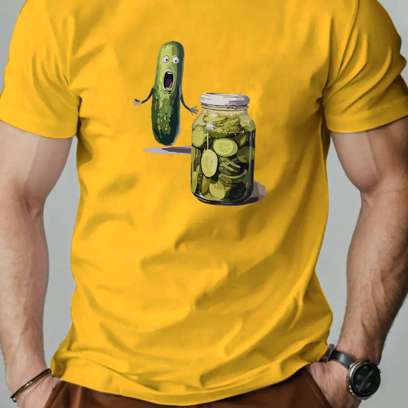 Men's Playful Pickle & Cucumber Jar Graphic T-Shirt.