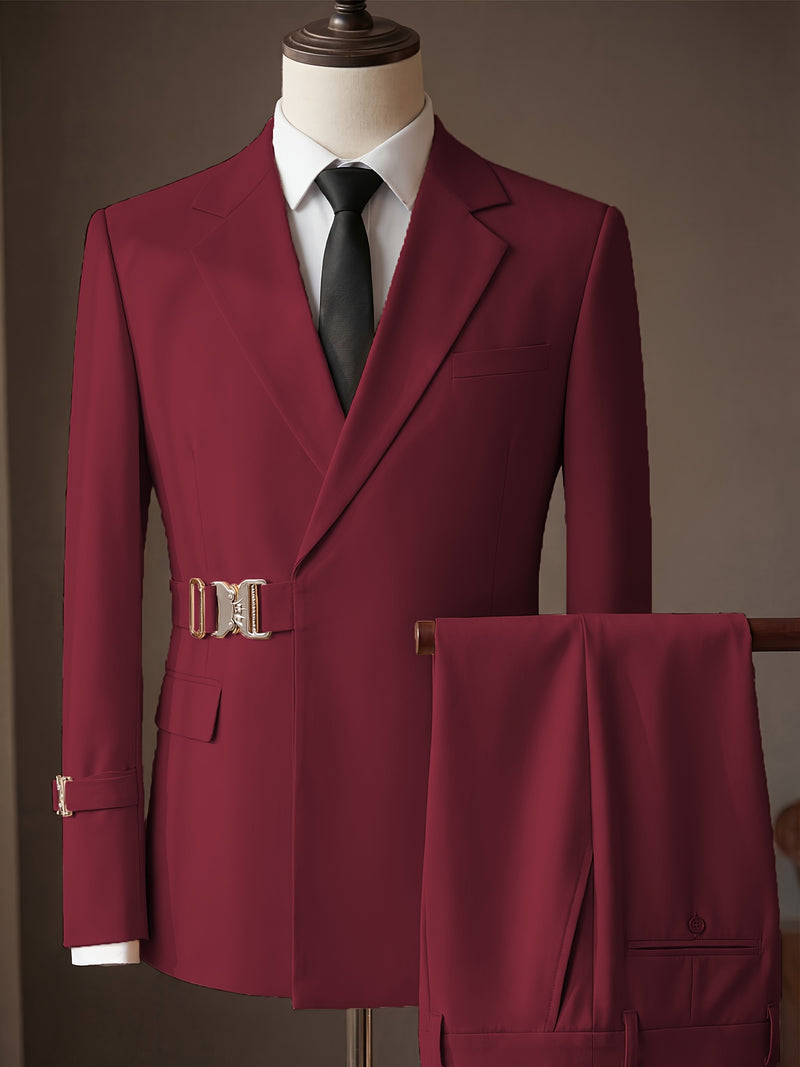 Men's 2pcs Suit Slim Fit Solid Jacket and Pants Set.