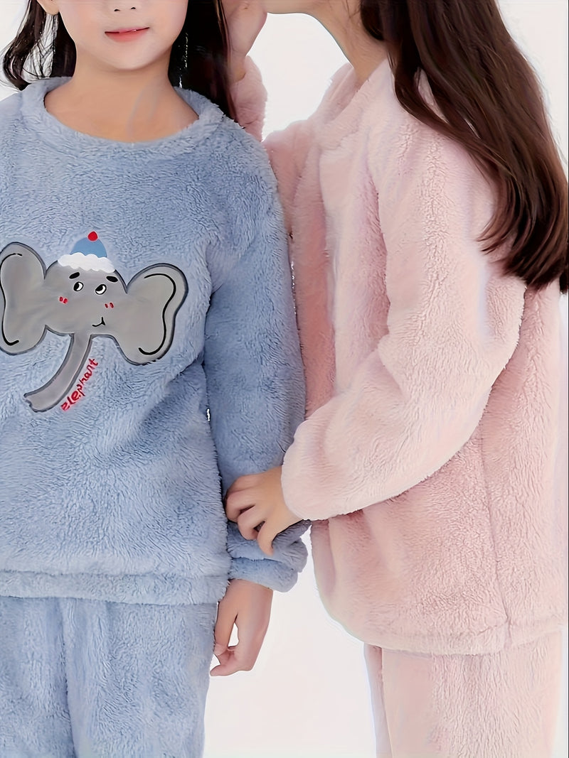 New Autumn And Winter Blue Elephant Flannel Warm Set.