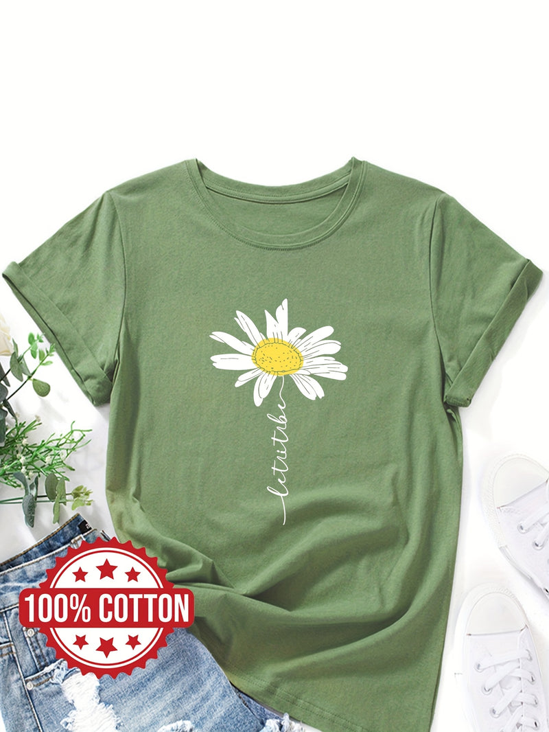 Women's Daisy Flower Print T-Shirt.