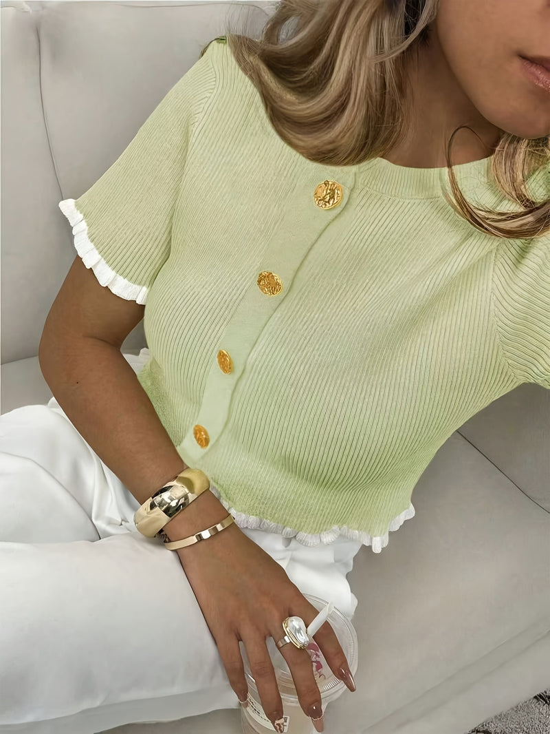 Women's Summer Button Ear Design Edge Design.