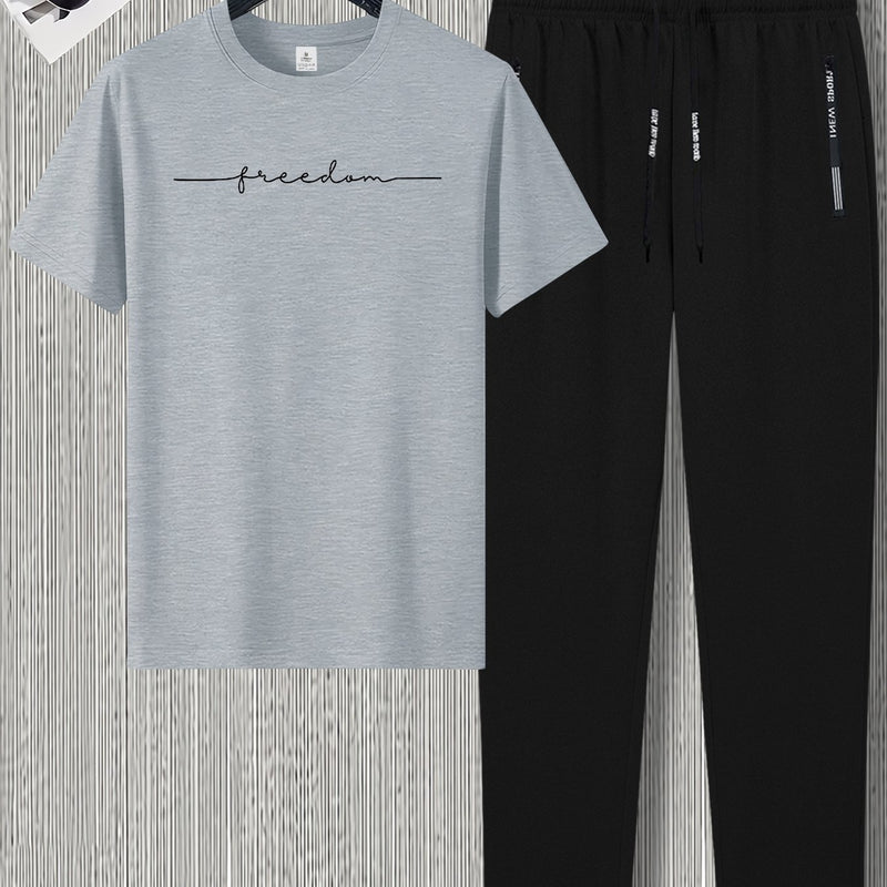 Men's Summer Design Short-Sleeve Set with Stylish Line Prints Paired.