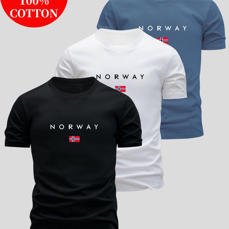 Set of 3 T-Shirts, Casual Summer Tops, Round Neck, Fitted for Men.