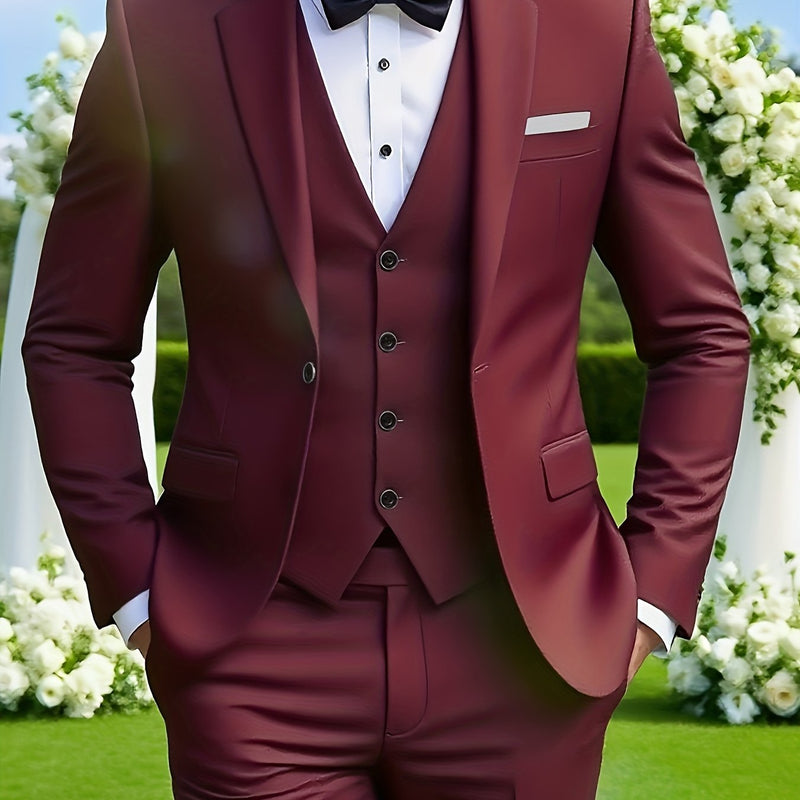 3pcs Men's Suit Set, All-Season Business Wedding Party, Suit Jacket,