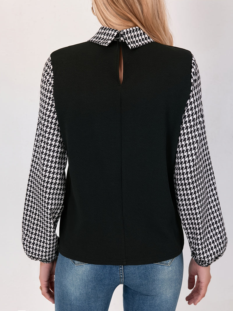 Women's Elegant Houndstooth Shawl Shirt.