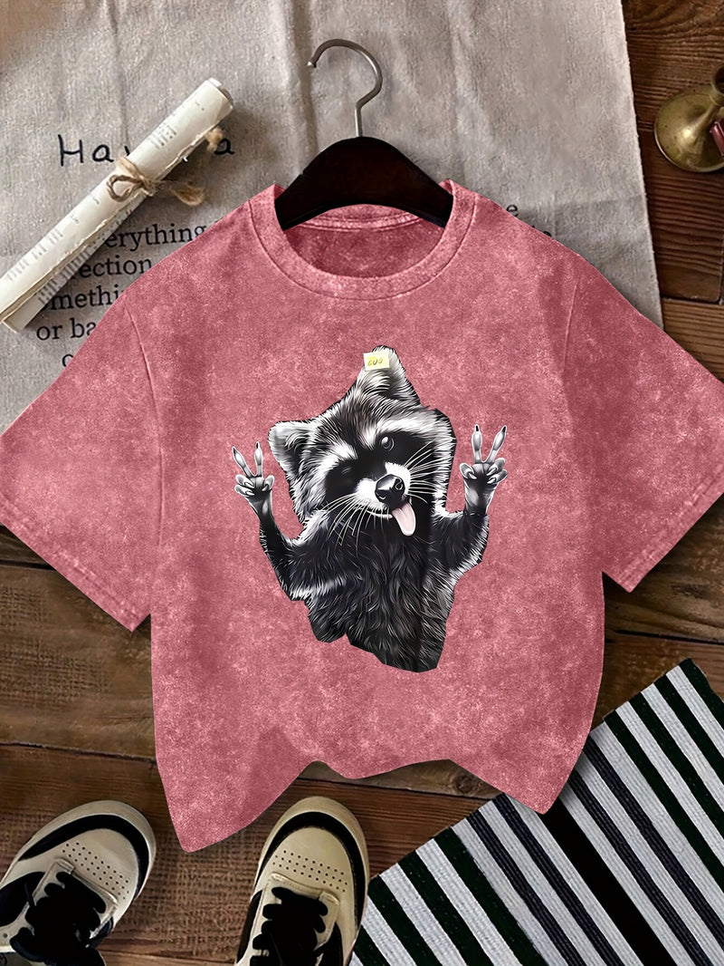 Women’s Vintage Raccoon Face Graphic T-Shirt.