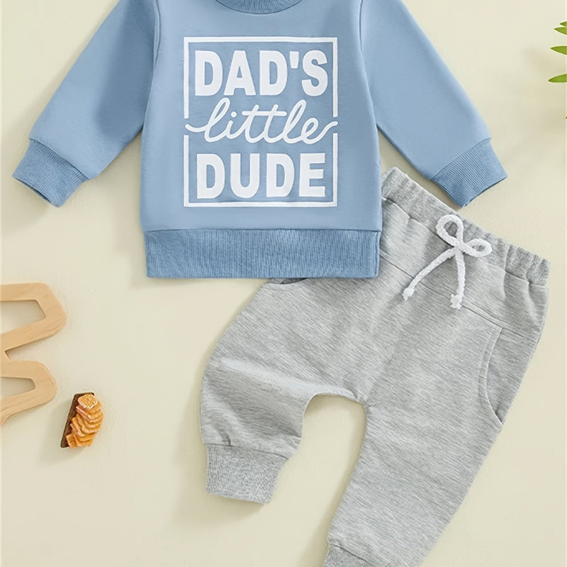 Baby Boy's Sweatshirt And Pants Set with 'Mom'S Little Man Print.