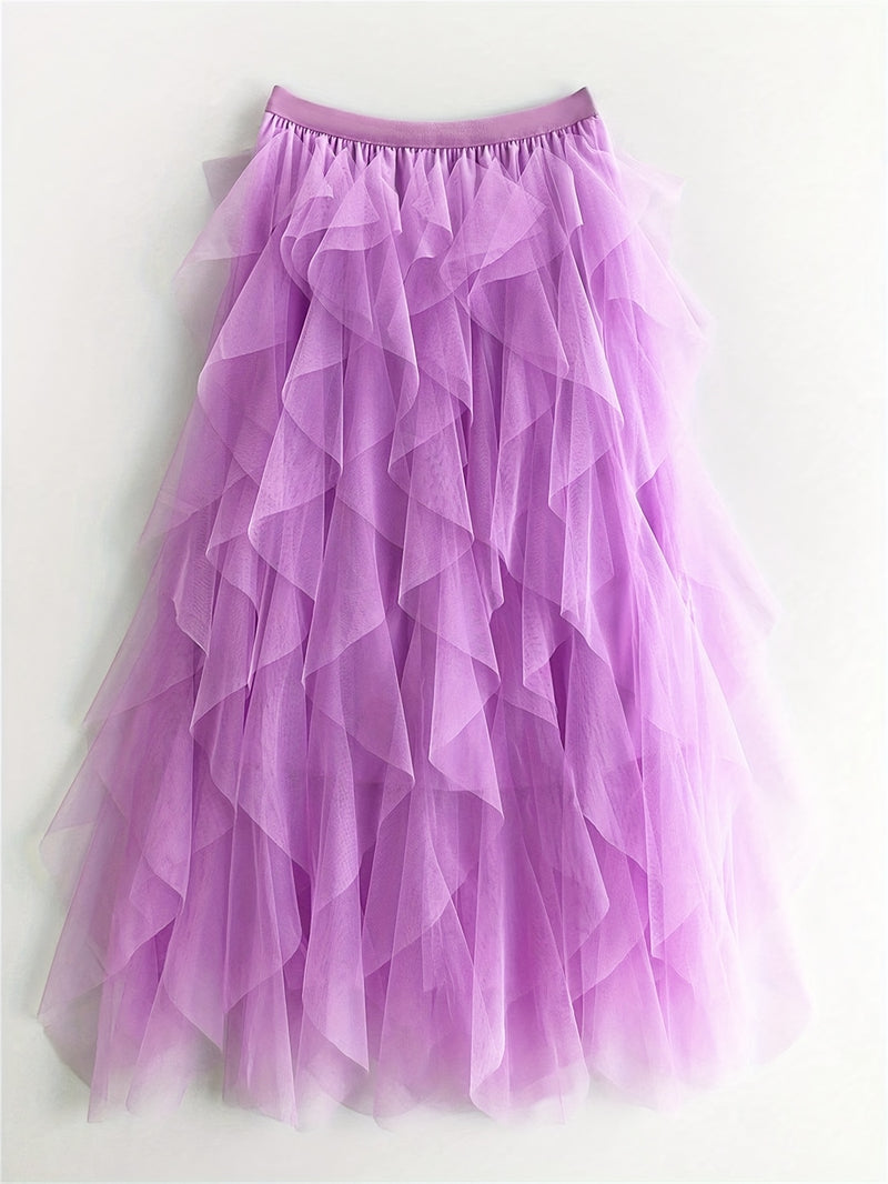 Chic Elegance, Elegant High-Waist A-Line Tulle Skirt for Women.