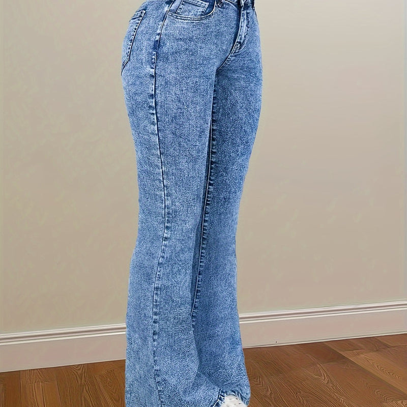 Women’s Blue Snowflake High Stretch Flare Leg Jeans.