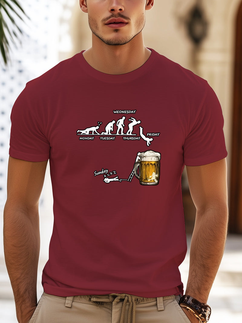 Men'S Creative Beer Illustration Casual Streetwear T-Shirt.