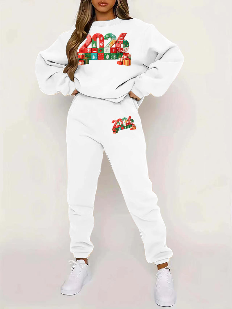 Women's Pullover Round Neck Sweatshirt And Tapered Pants Two-Piece Set.