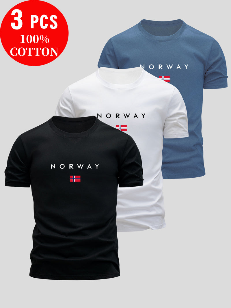 Set of 3 T-Shirts, Casual Summer Tops, Round Neck, Fitted for Men.