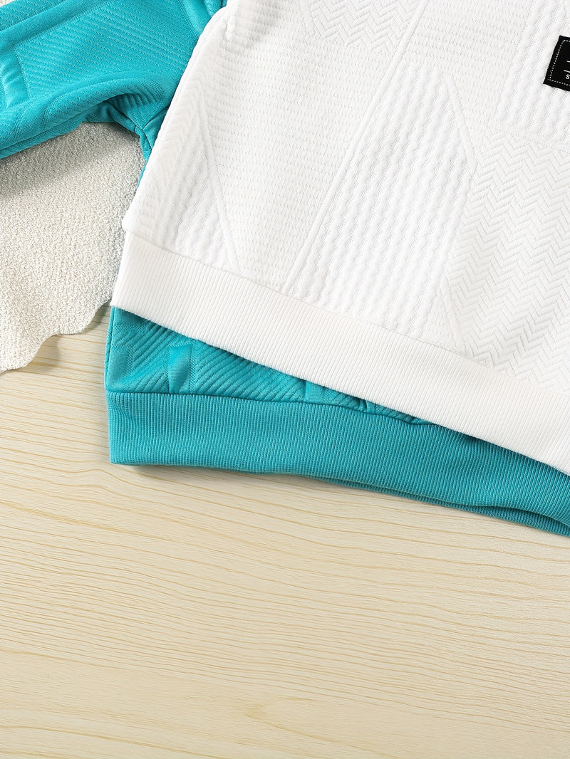 2pcs Boys New Warm Letter and Geometric Pattern Sweatshirt.