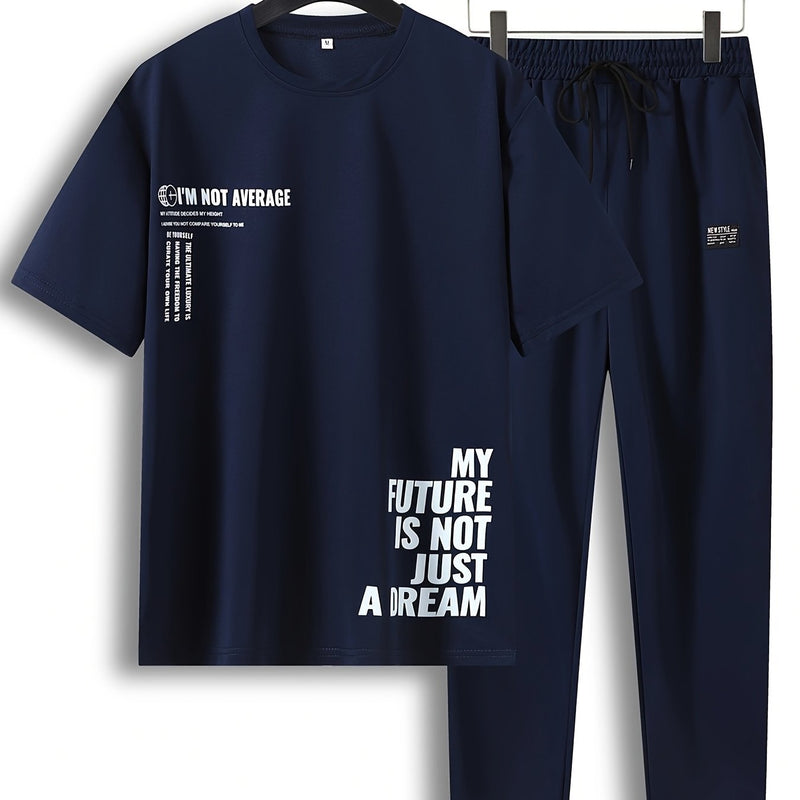 Men's 2pcs Summer Set Casual T-Shirt and Pants Outfit.