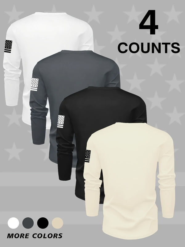 Set of 4 Men's Long-Sleeve Crew Neck T-Shirts.