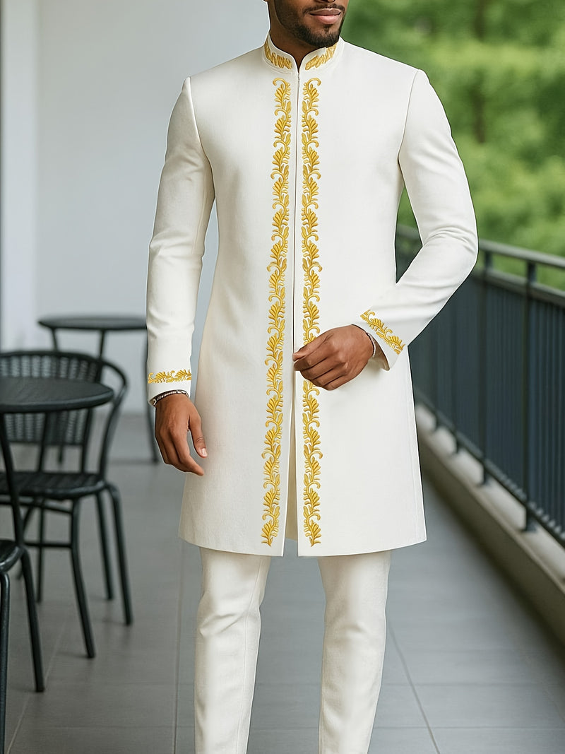 Elegant Four Seasons New Men's 2pcs Set, Long Sleeve, Stand Collar.