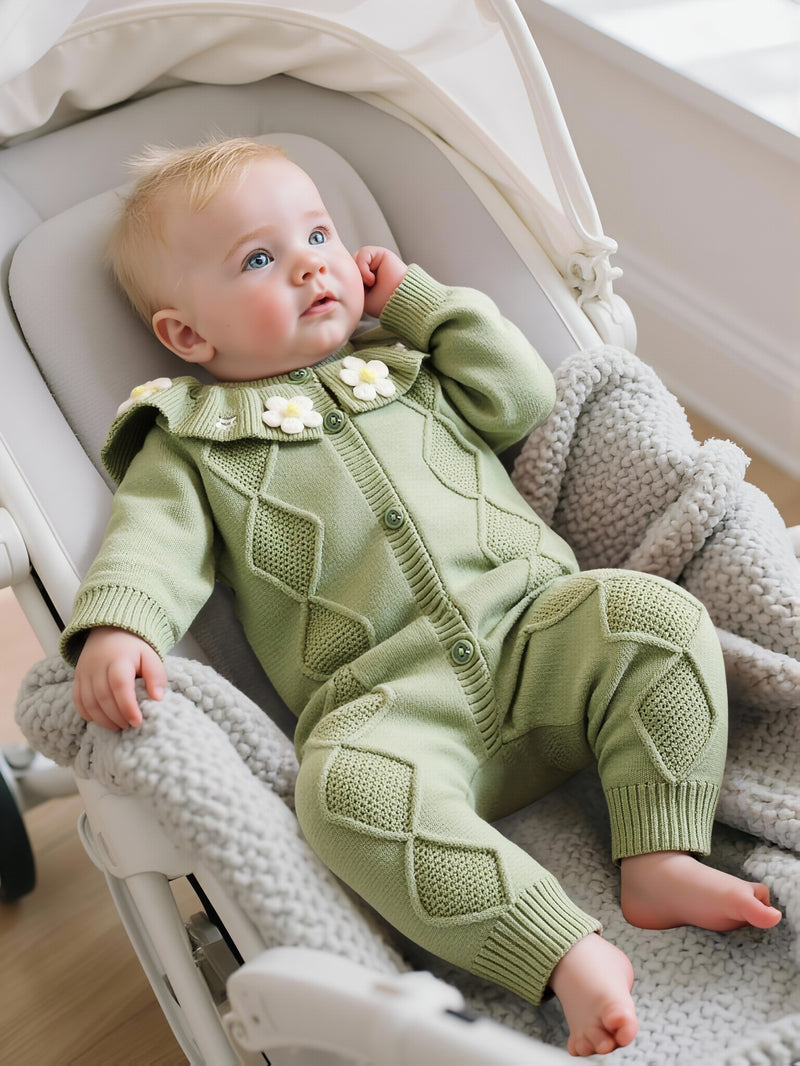 Infant Baby Girl Ruffle Collar White Floral Embroidery Cardigan.