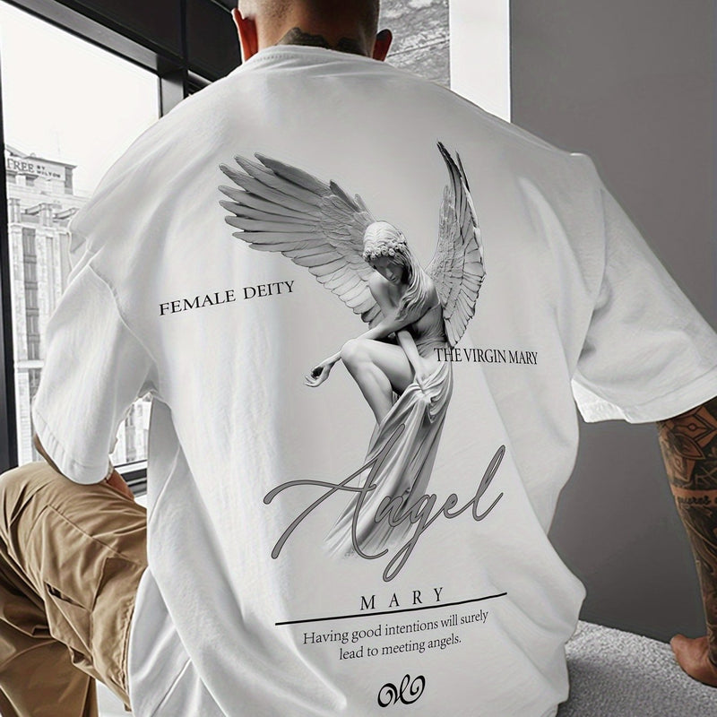 Men's Casual Street Style Angel Graphic T-Shirt.