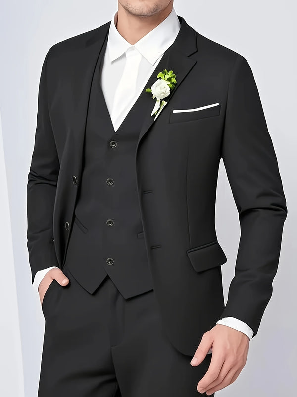 Men's 3pcs Suit Set: Jacket + Vest + Trousers.