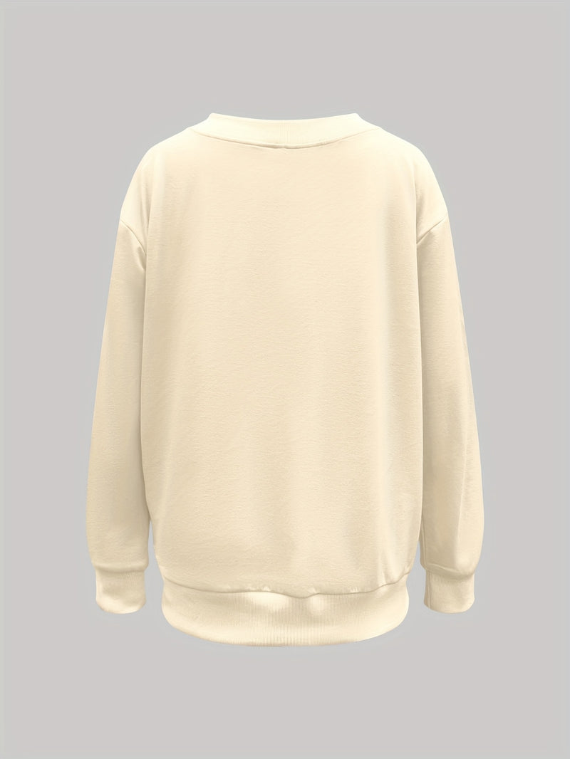 Women's Pink V-Neck Long Sleeve Sweater with German Letter Print.