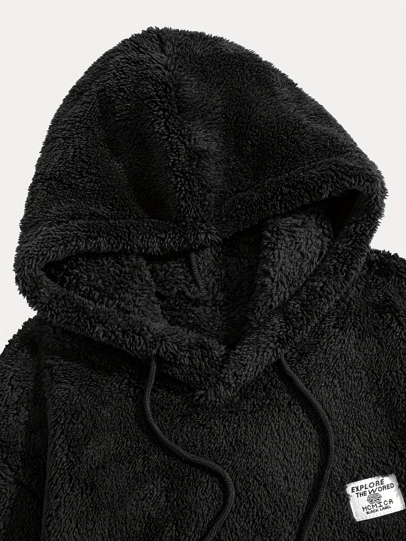 Men’s Solid Color Plush Hooded Sweatshirt.