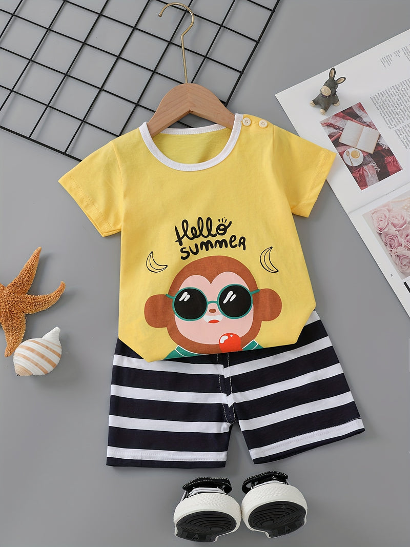 3pcs Cute Casual Pure Cotton Short-Sleeve and Shorts Set.