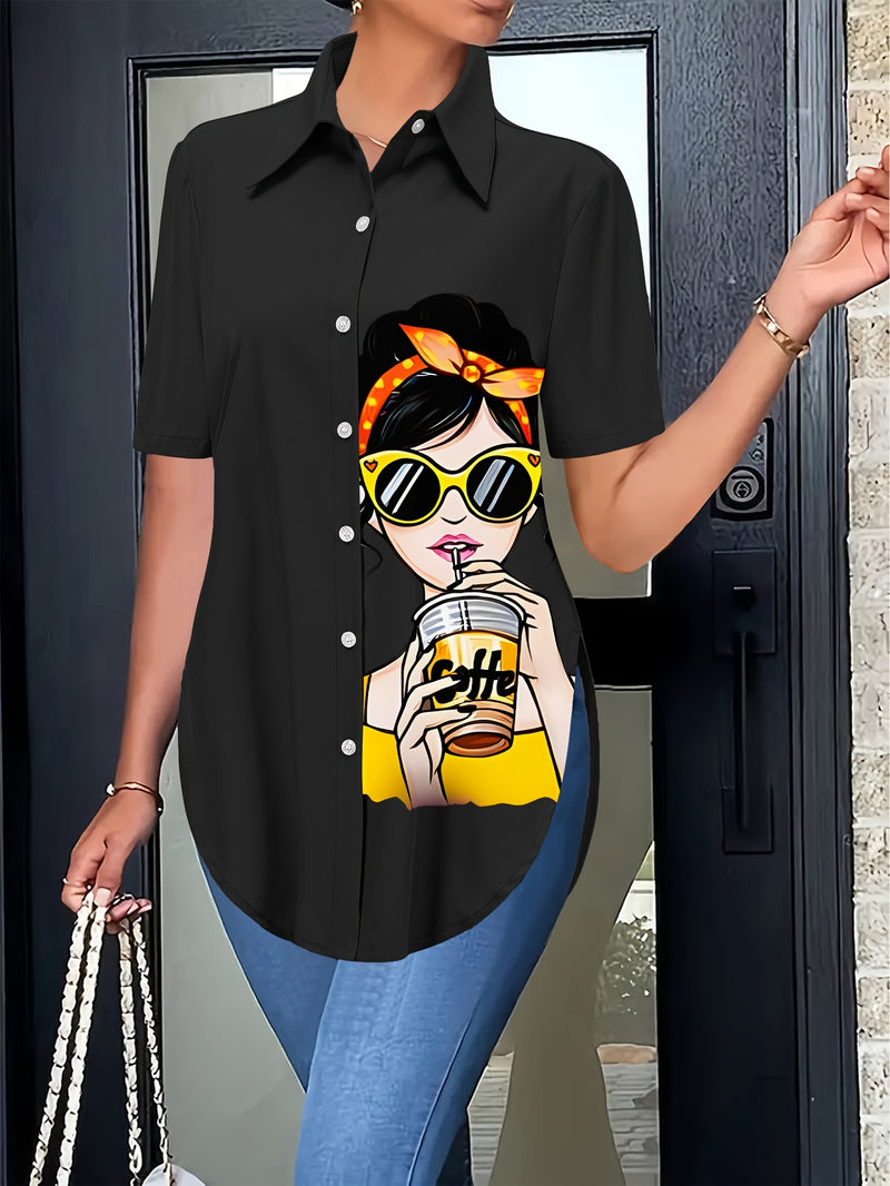 Women’s Beautiful Blouse with Lady and Beauty Pattern Print.