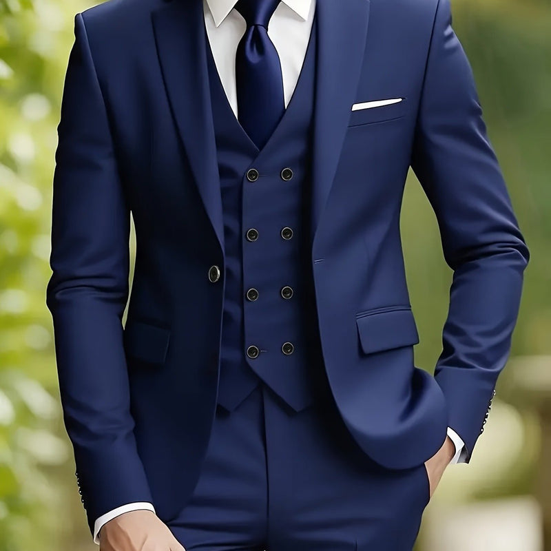 Men's 3pcs Suit Set, Including a Blazer, Vest, And Trousers.