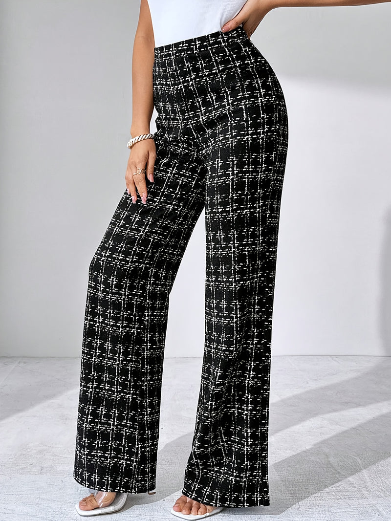 2pcs Casual Checkered Pattern, Straight-Leg Pants Set for All Occasions for Women.