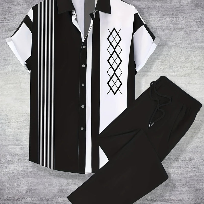 Men's Casual Stylish Short-Sleeve Shirt And Pants Set.