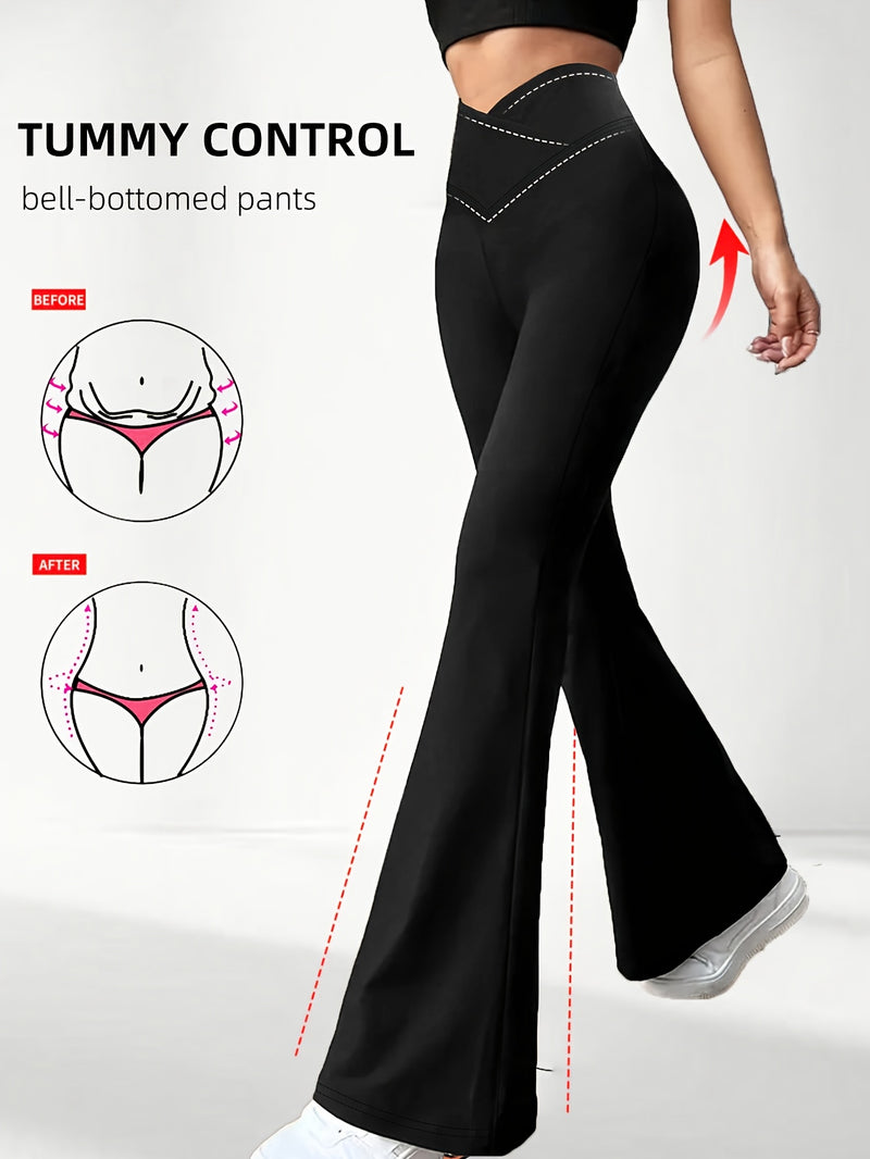 2pcs Women's High-Waisted Wide-Leg Bell-Bottom Tummy Control Pants.