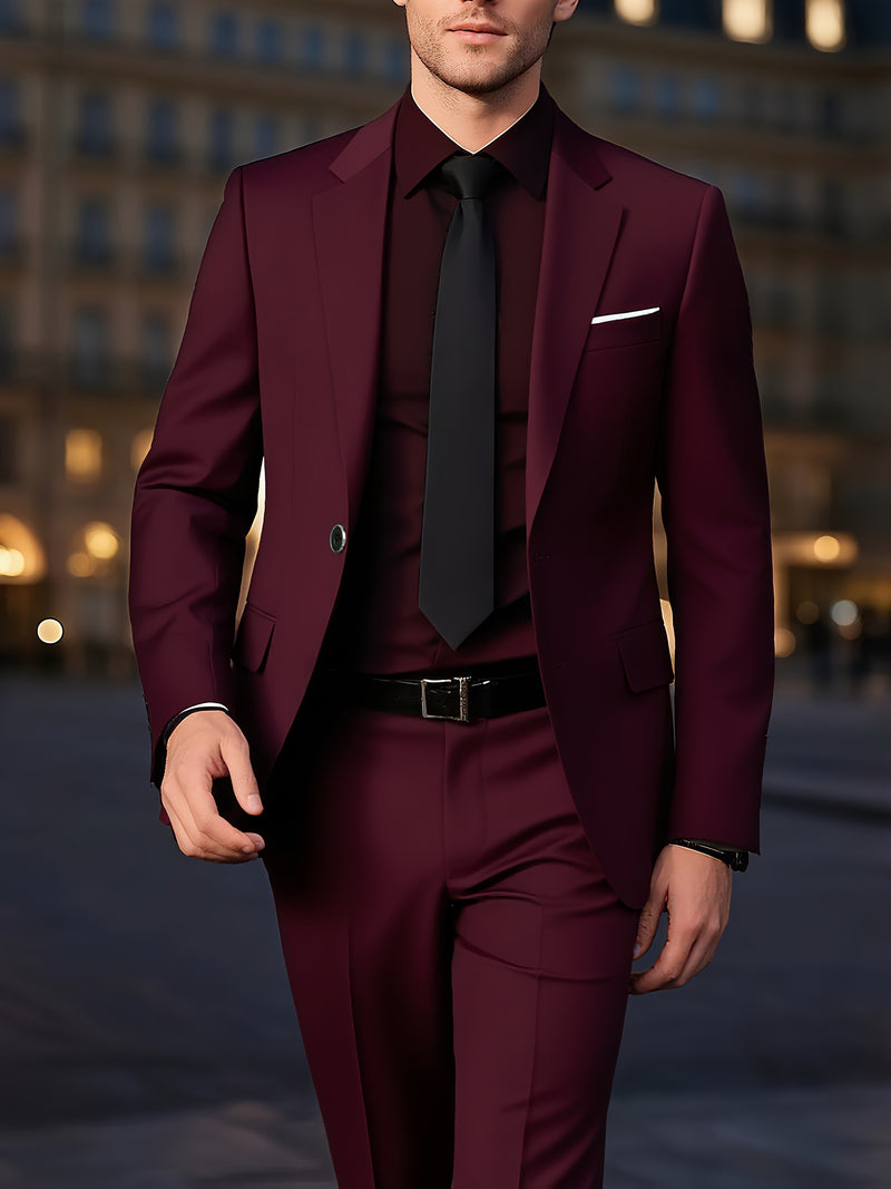 Men's 2pcs Suit Set, Blazer + Trousers, Business Casual.