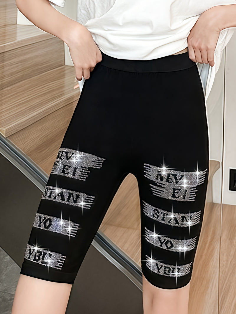 1pc of Women's sparkling rhinestone embellished slim-fit casual shorts.
