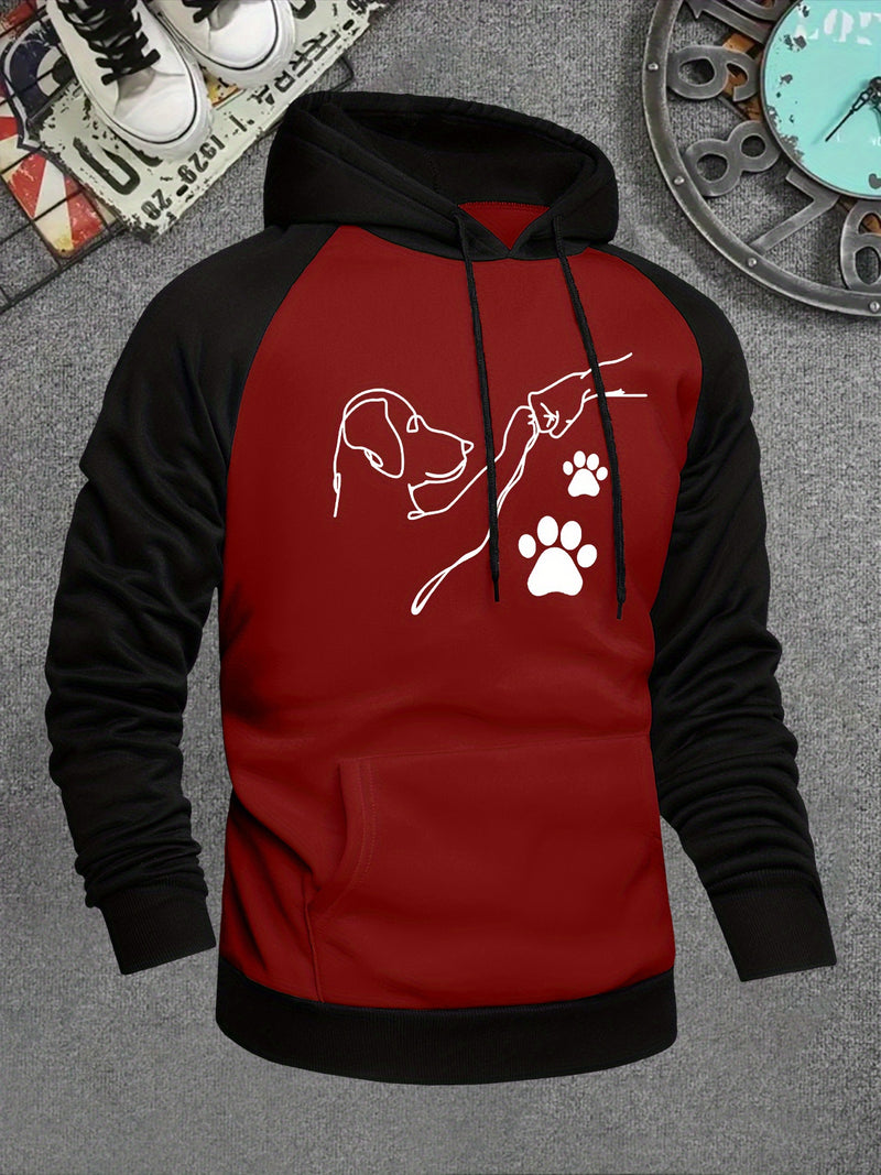 Men's Hooded Sweatshirt with Dog Paw Print.