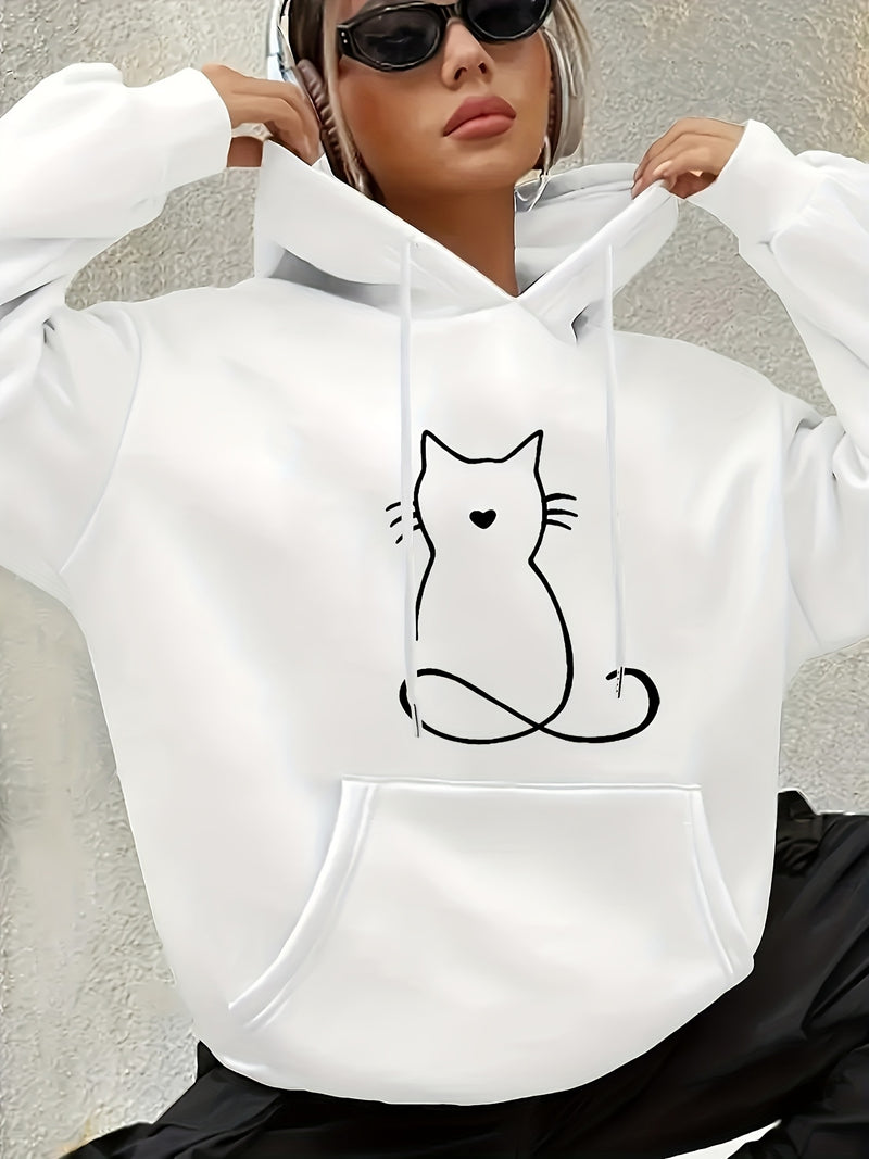 Women's Casual Cat Print Hoodie.