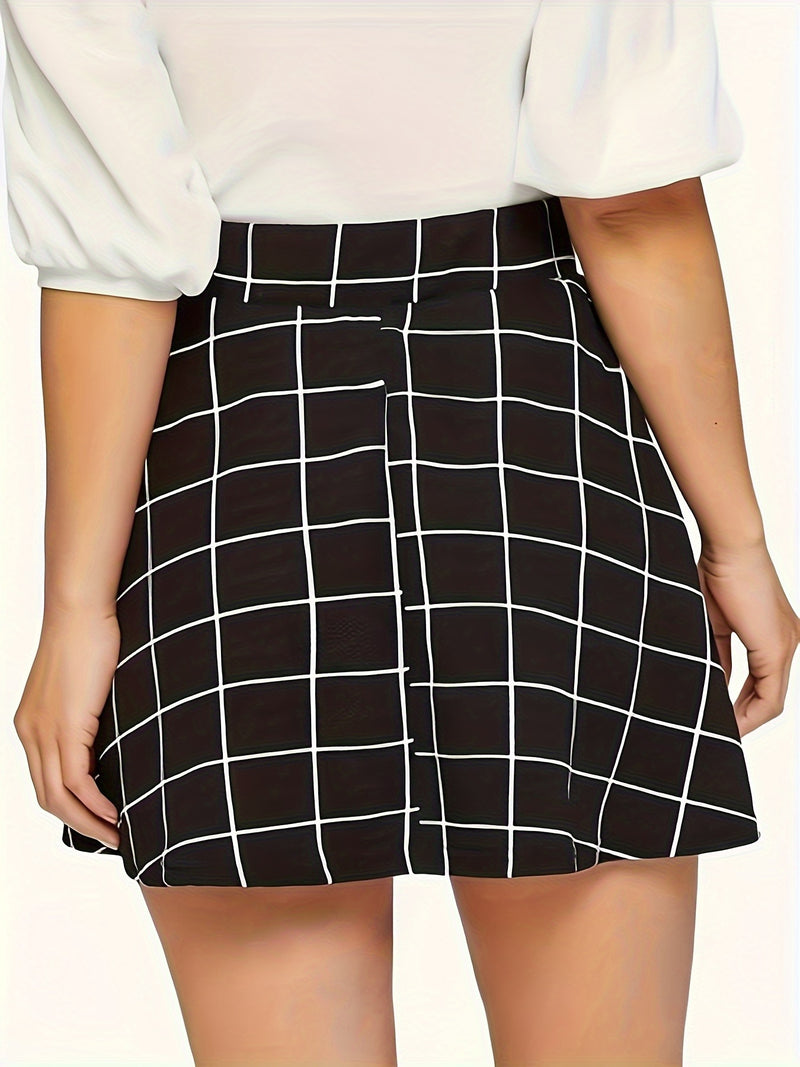 Women's Elegant Plaid A-Line Half-Skirt - Short Summer Dress.