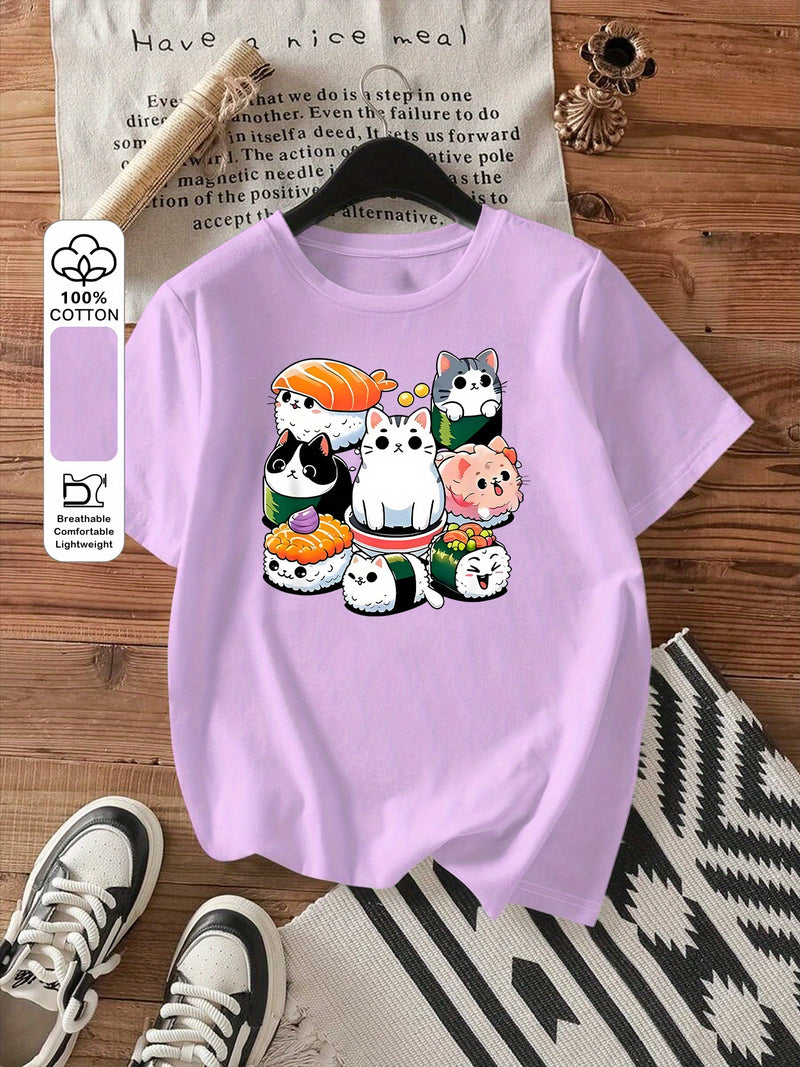 Women's Summer Casual Short Sleeve Round Neck T-Shirt.