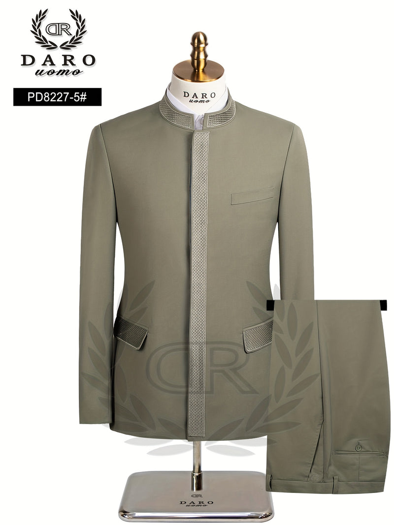 2pcs Men's Casual Zhongshan Suit with Stand Collar.