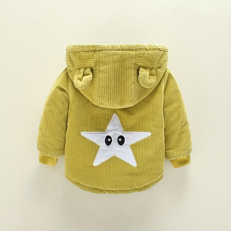 Autumn/Winter Thickened Padded Hooded Outerwear for Baby Boys and Girls.
