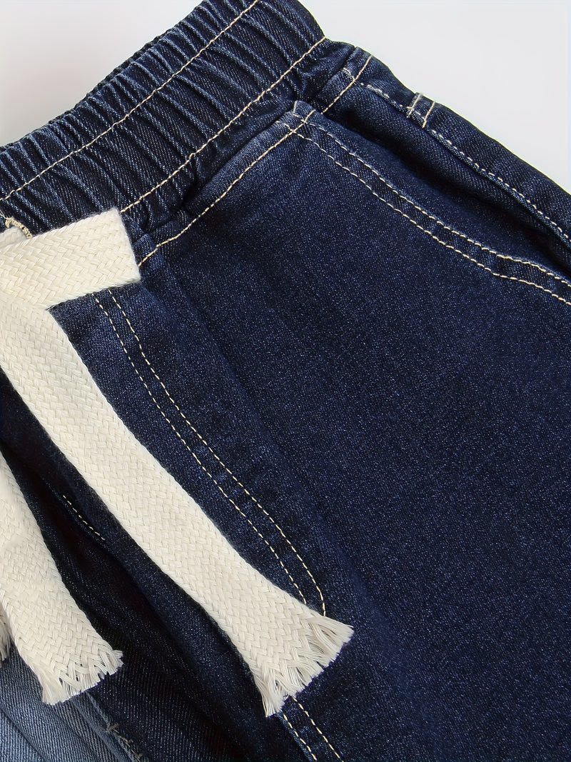 Women’s Unisex Vintage Blue Jeans, Black-Gray Long Pants.