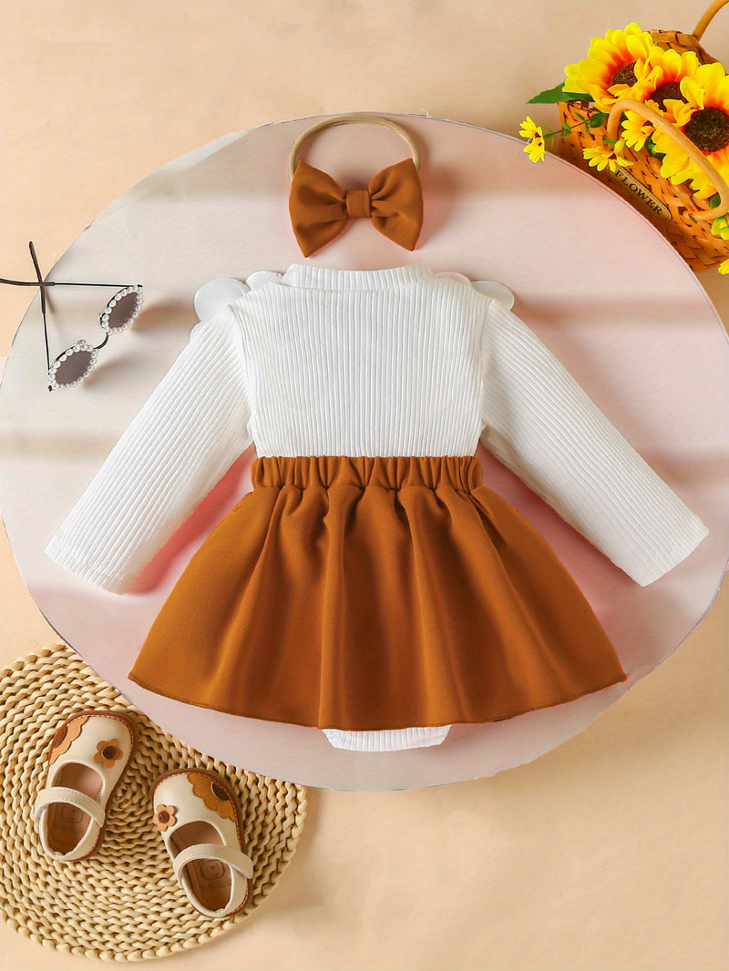 Delivery Bow Hair Tie Girls' Dress Romper Spring/Autumn Style.
