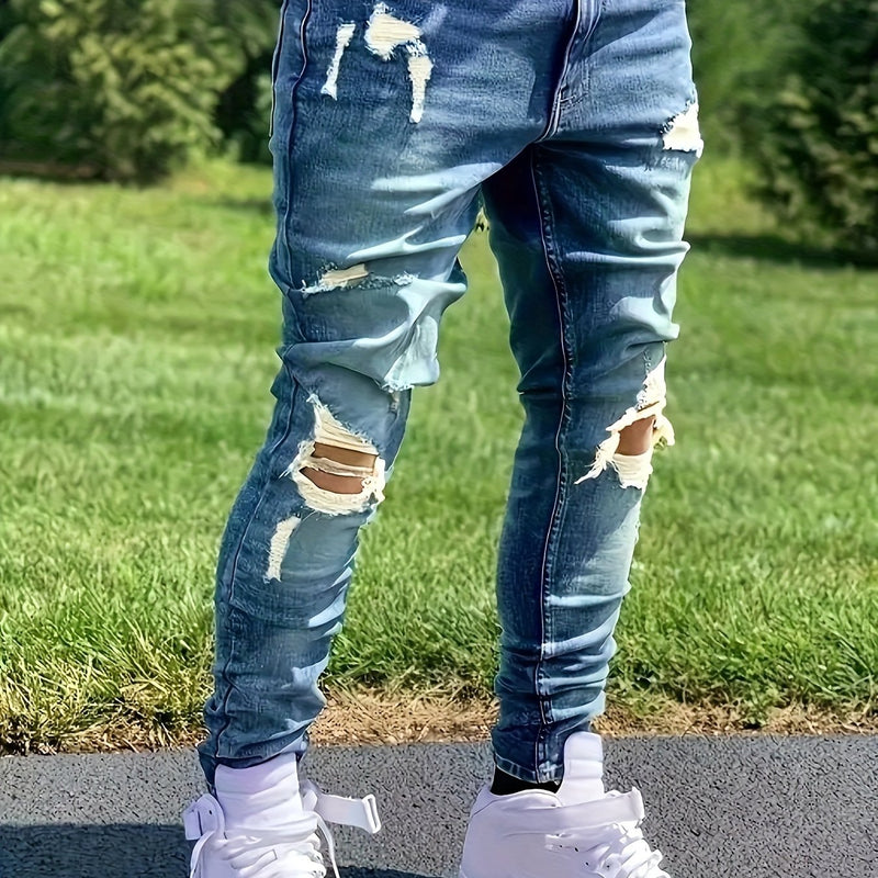 Men's Skinny Jeans with Distressed Knee holes.