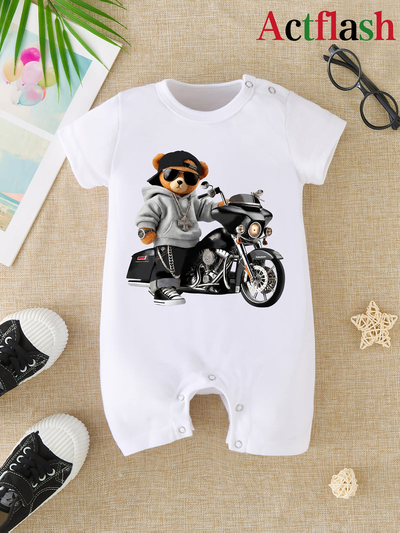 3pcs Cartoon Print Summer Short Sleeve Baby Romper Bodysuit.
