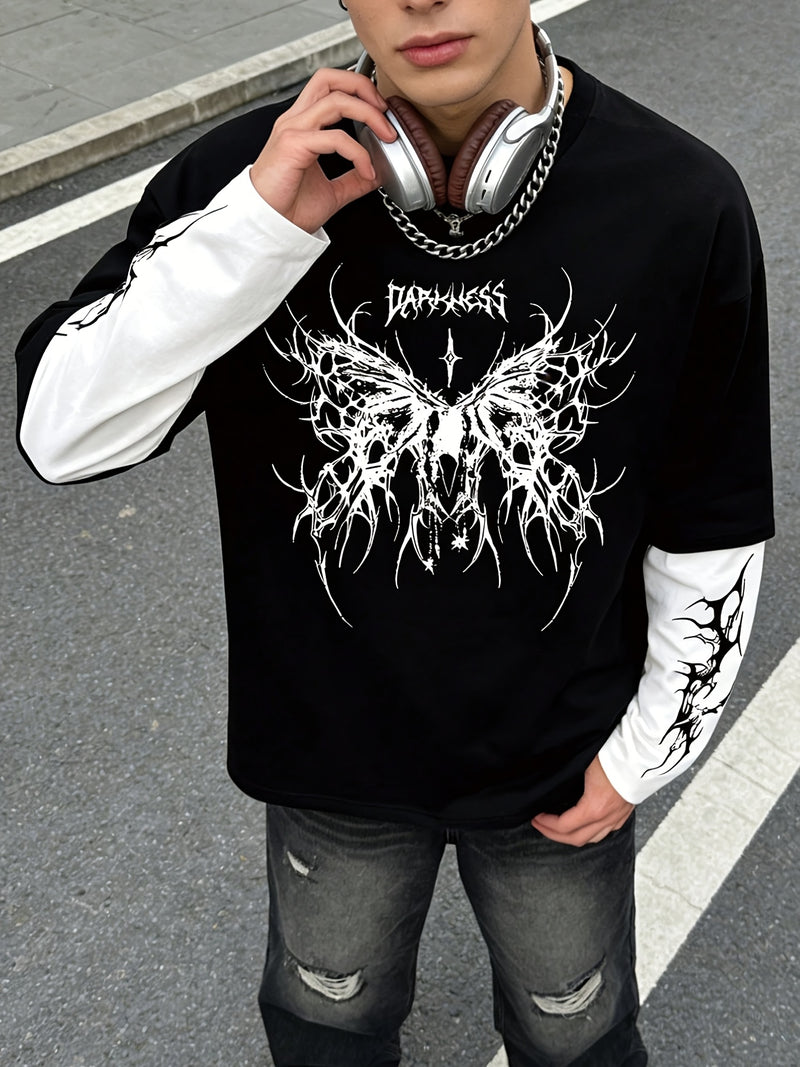 Men's High Street Hip-Hop Dark Style Print T-Shirt.