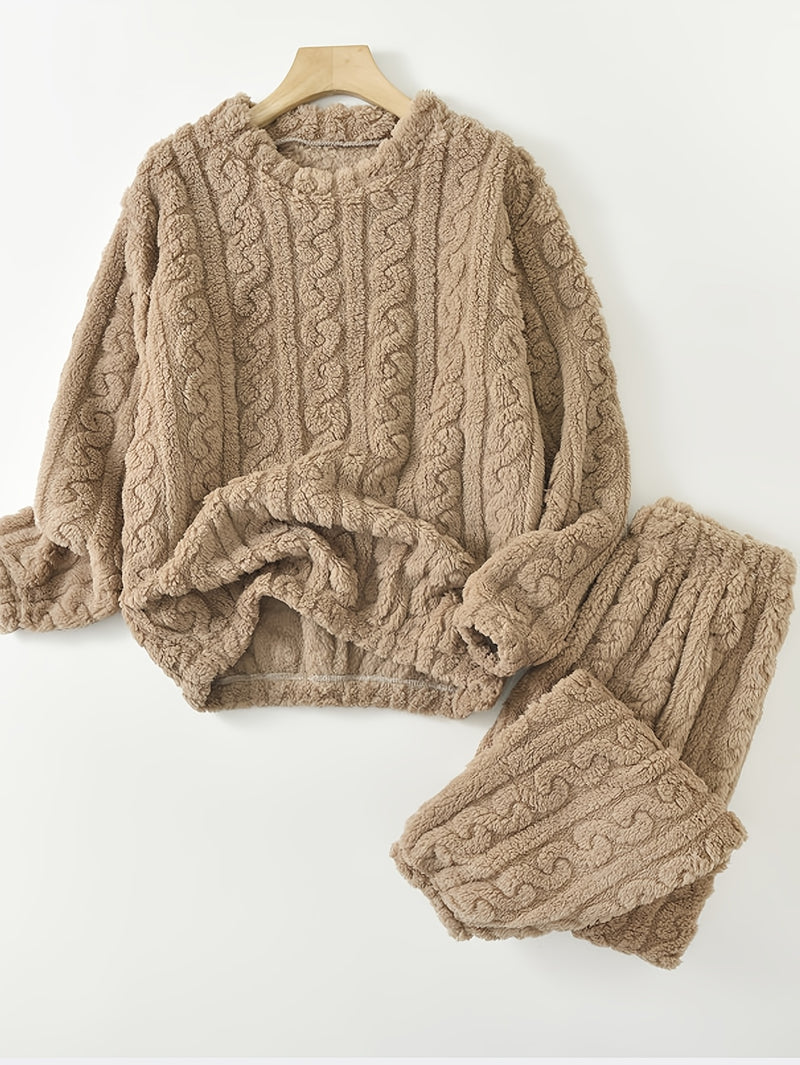 Women's Elegant 2pcs Set, Pants Set, Coral Loungewear, for Walking/ Casual.