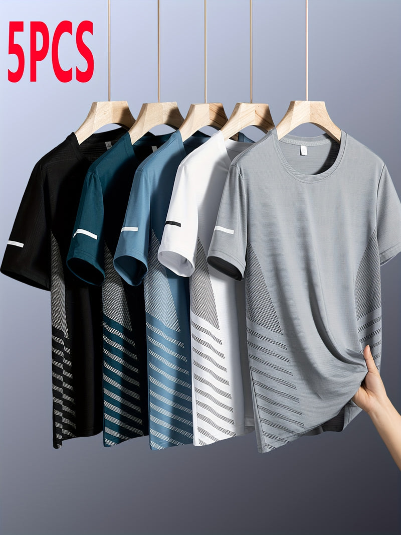 5pcs Men's Quick-Dry Breathable Moisture-Wicking T-Shirts.