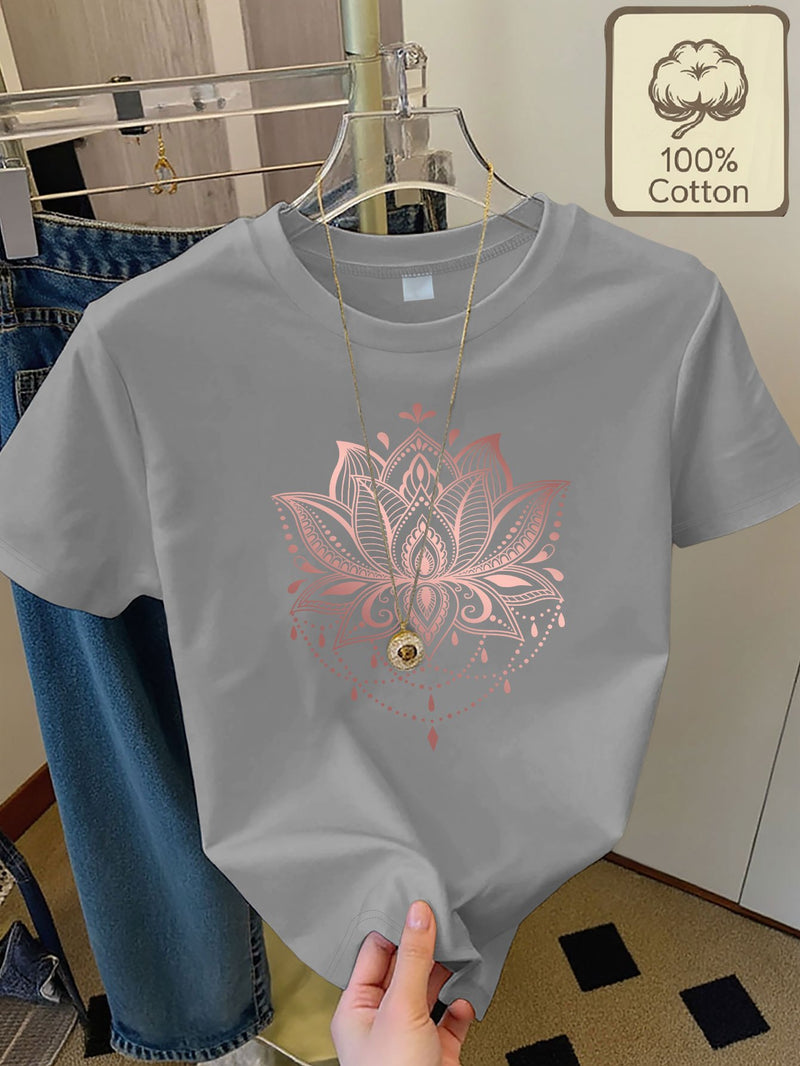 Women's Casual Home Printed Round Neck Pure Short Sleeve.