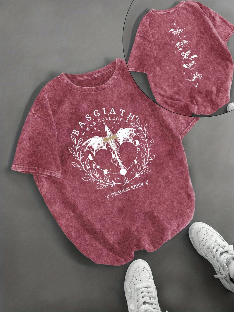 Women’s T-shirt Black with White Dragon & Wings Graphic.